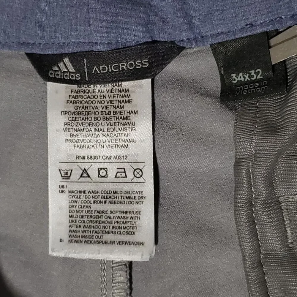Adidas Adicross Golf Pants Mens 34x32 Gray Stretch Tapered DY3226